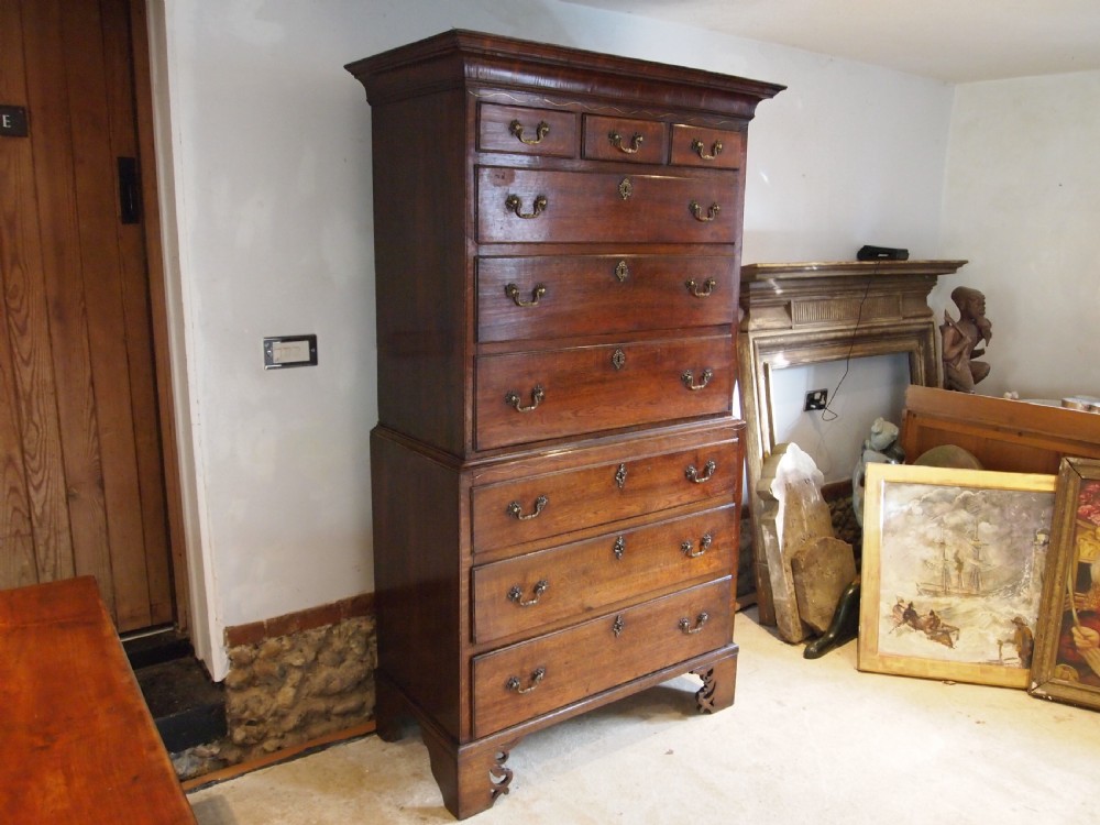 Rare Norfolk George III Oak Chest on Chest chest of drawers c1800