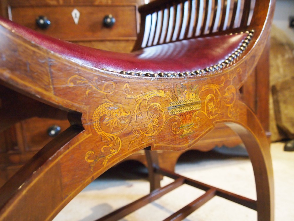 Stool fine Victorian JAS Shoolbred inlaid c1880 View III