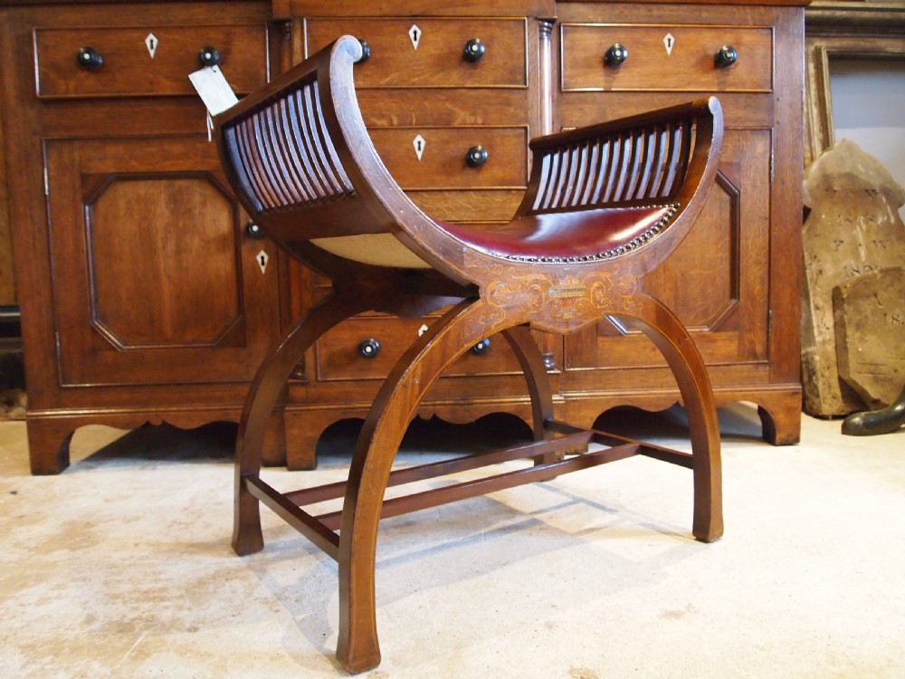 Stool fine Victorian JAS Shoolbred inlaid c1880 View VIII