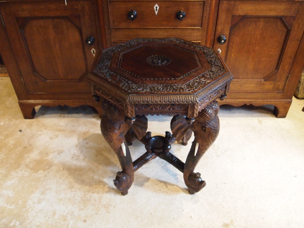 Table carved Elephant table Padouk wood Burmese c1900