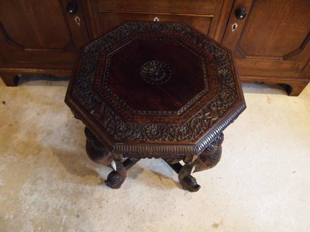 Table carved Elephant table Padouk wood Burmese c1900 View V