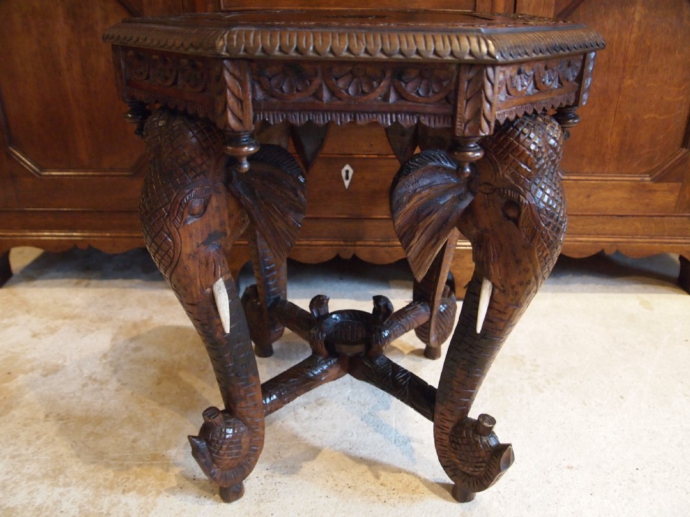 Table carved Elephant table Padouk wood Burmese c1900 View IX