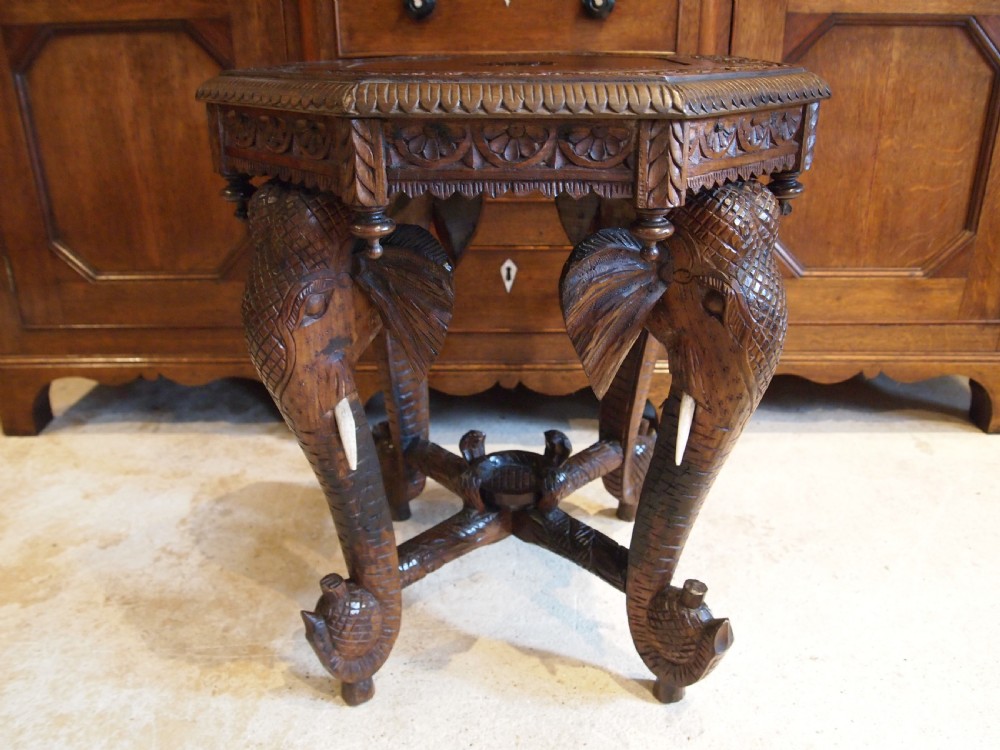 Table carved Elephant table Padouk wood Burmese c1900 View X