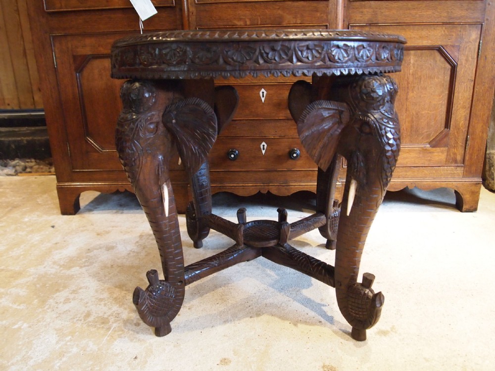 Table fine Padouk Elephant side hall or lamp table Burmese c1900 View X