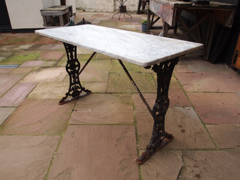 Table Victorian Cast Iron original Marble c1890 View III