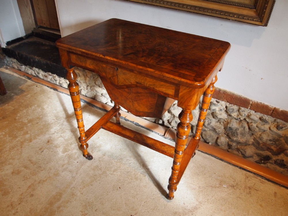 Table fine Walnut side hall lamp work table c1870 View II