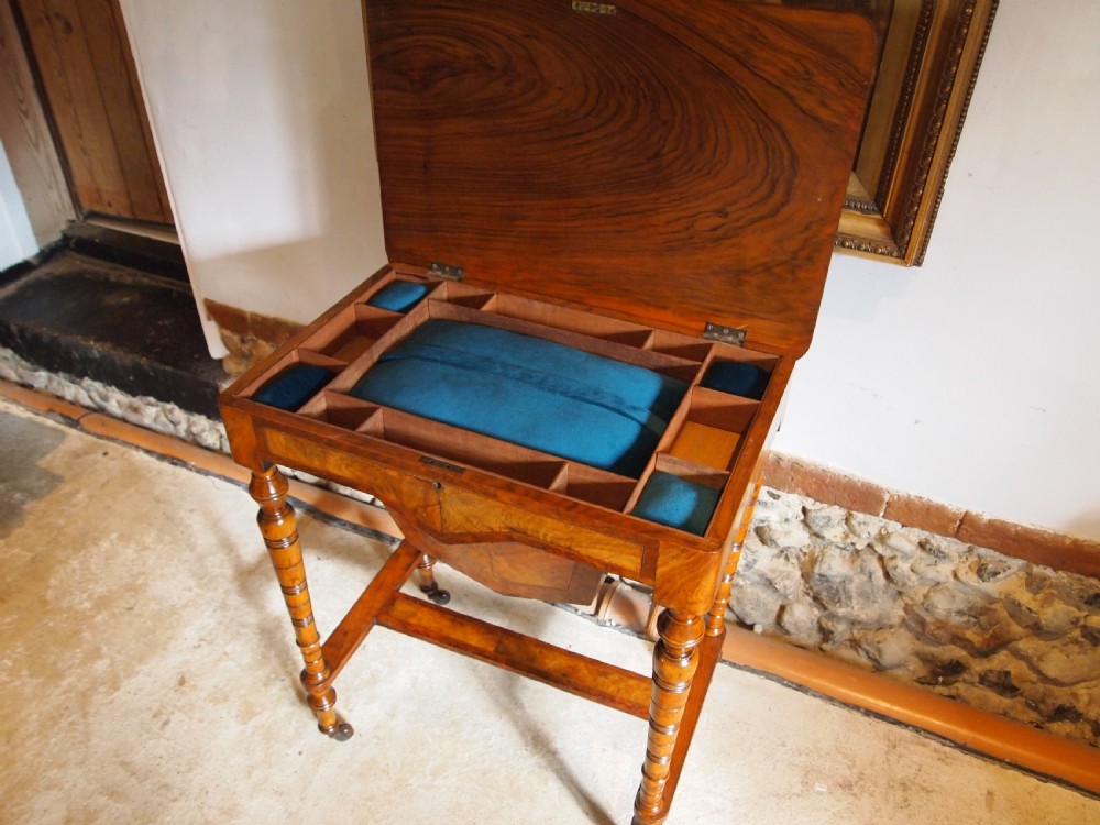 Table fine Walnut side hall lamp work table c1870 View V