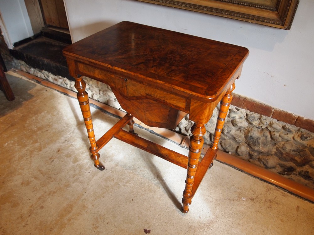 Table fine Walnut side hall lamp work table c1870 View IX