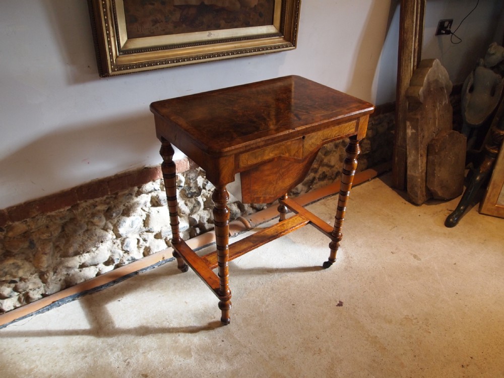 Table fine Walnut side hall lamp work table c1870 View X