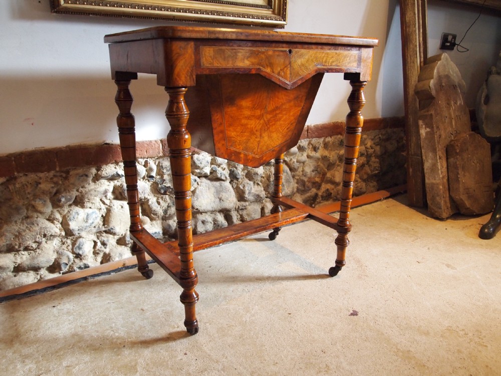 Table fine Walnut side hall lamp work table c1870 View XI
