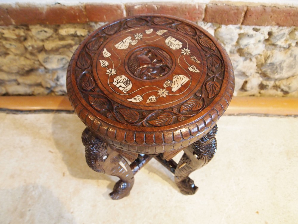Table carved Padouk Elephant lamp hall side c1900