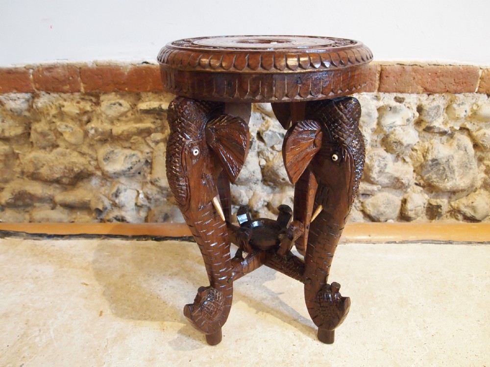 Table carved Padouk Elephant lamp hall side c1900 View II