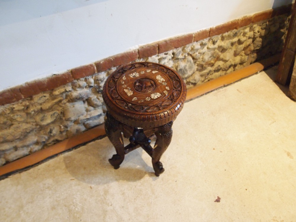 Table carved Padouk Elephant lamp hall side c1900 View III