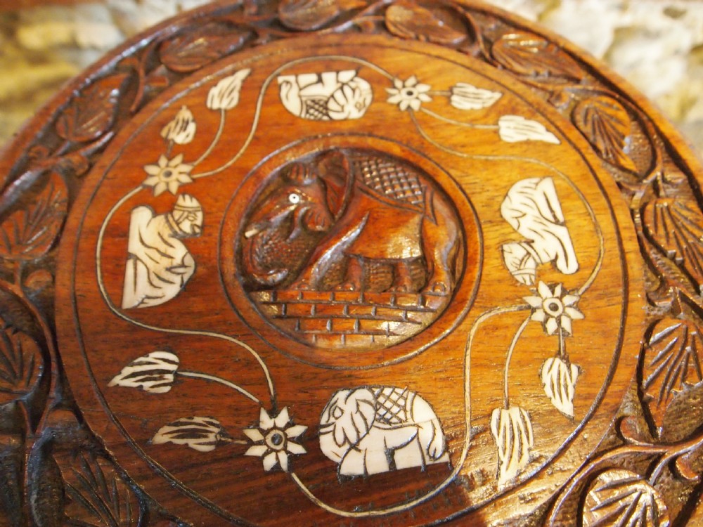 Table carved Padouk Elephant lamp hall side c1900 View V