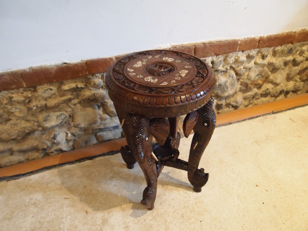 Table carved Padouk Elephant lamp hall side c1900 View VII