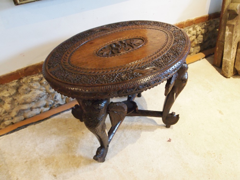 Table carved Padouk Burmese Elephant table c1900