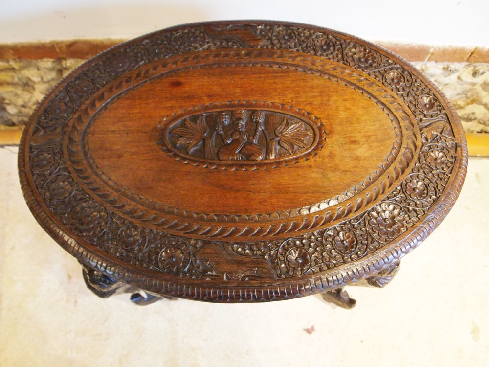 Table carved Padouk Burmese Elephant table c1900 View II