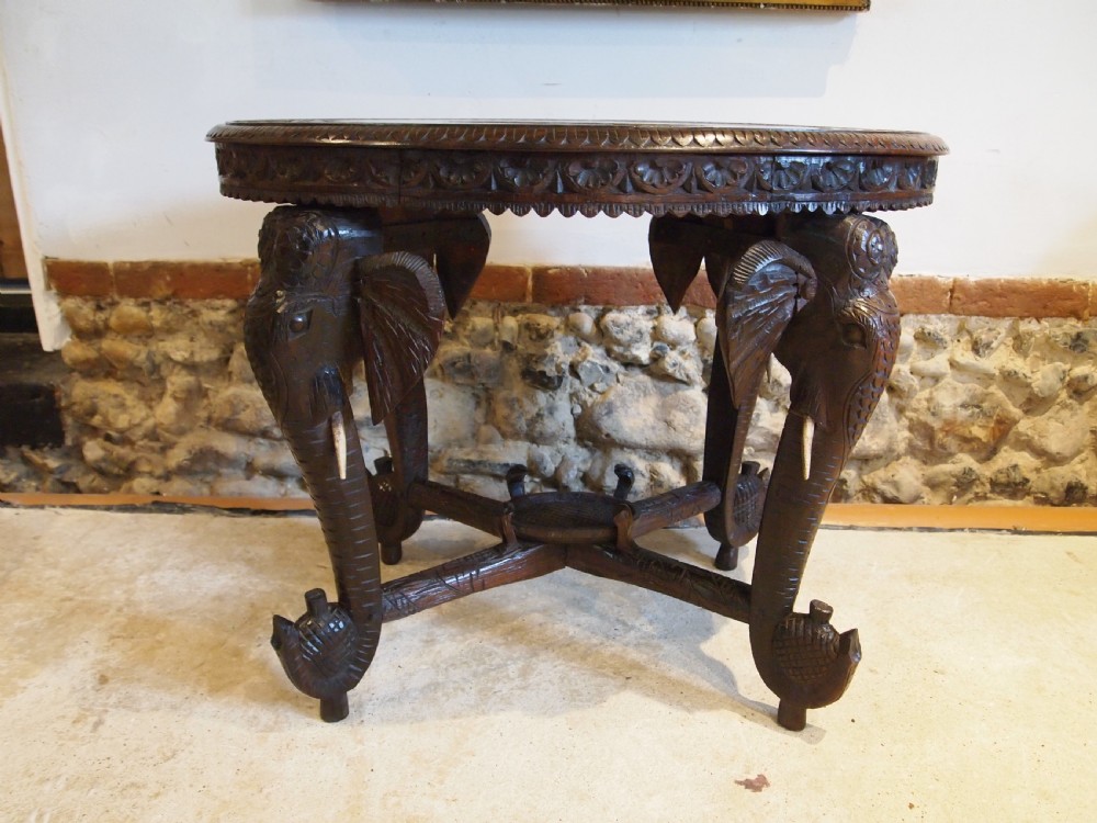 Table carved Padouk Burmese Elephant table c1900 View III