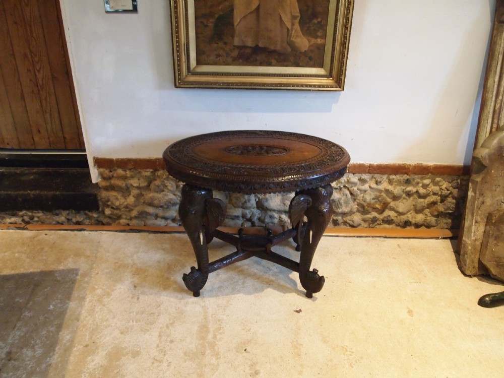 Table carved Padouk Burmese Elephant table c1900 View V