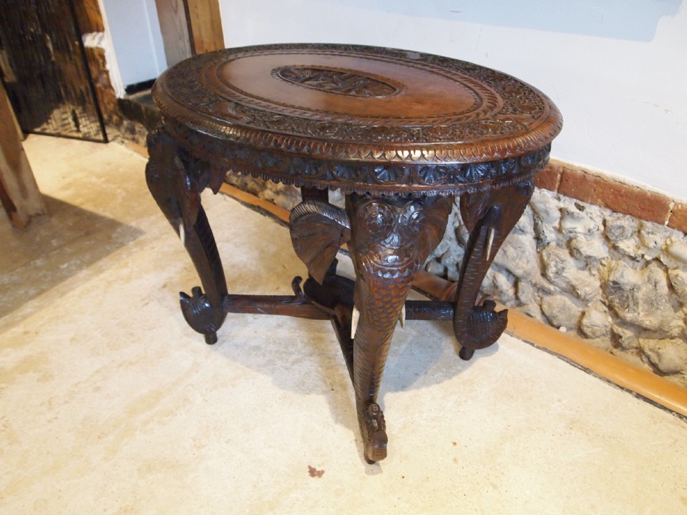 Table carved Padouk Burmese Elephant table c1900 View VI