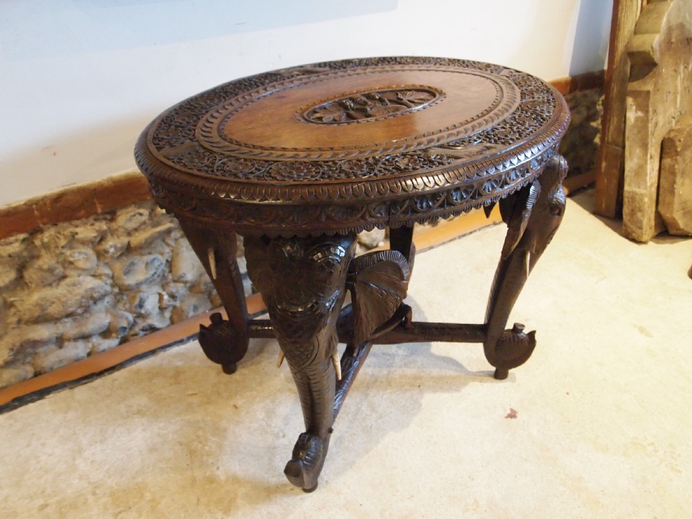 Table carved Padouk Burmese Elephant table c1900 View VII