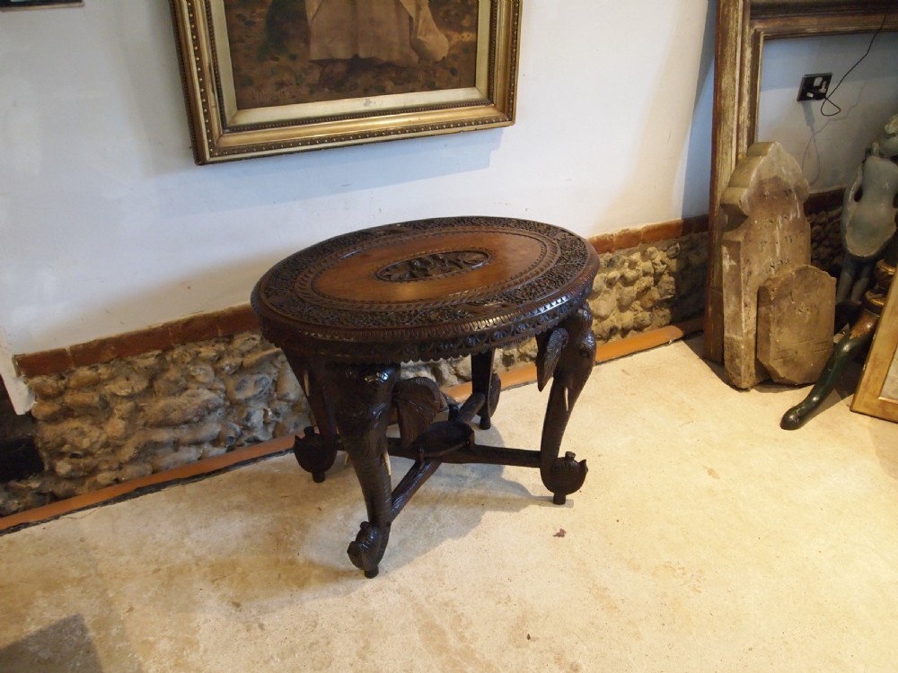 Table carved Padouk Burmese Elephant table c1900 View VIII
