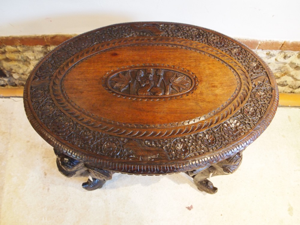 Table carved Padouk Burmese Elephant table c1900 View IX