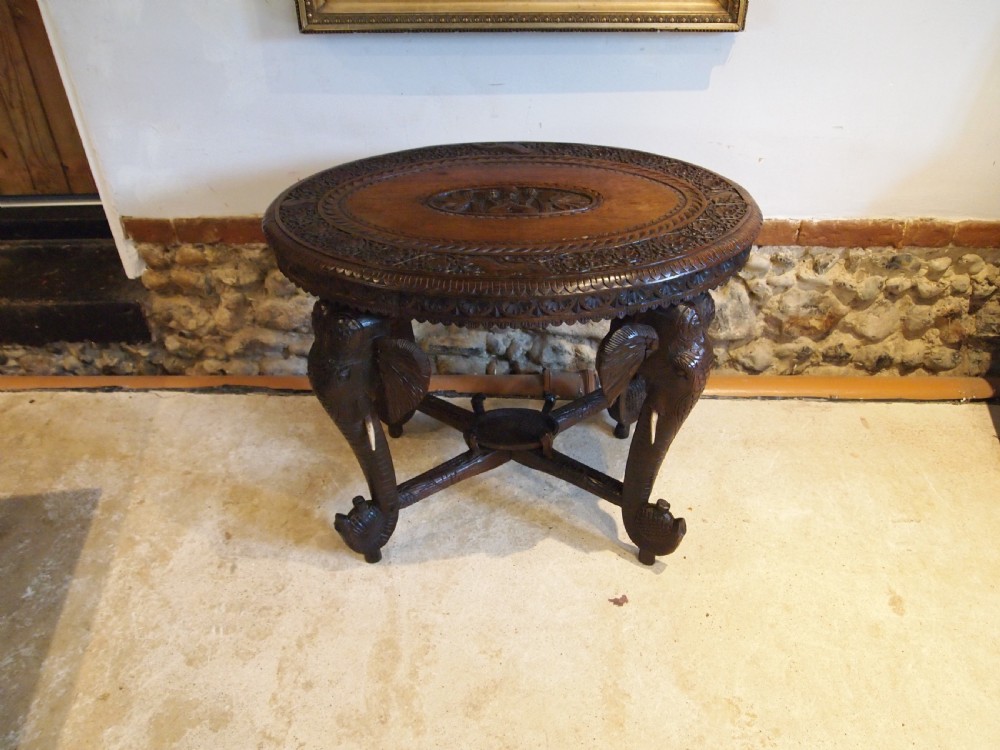 Table carved Padouk Burmese Elephant table c1900 View X