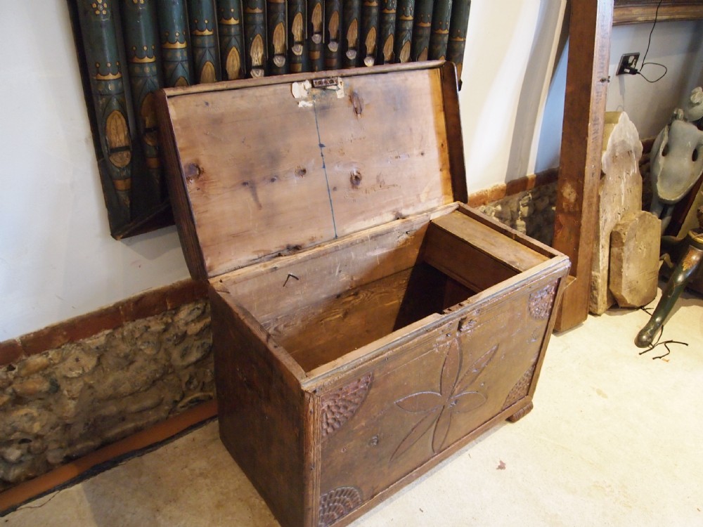 Chest very rare 17th Century Pine coffer c1690 View VI