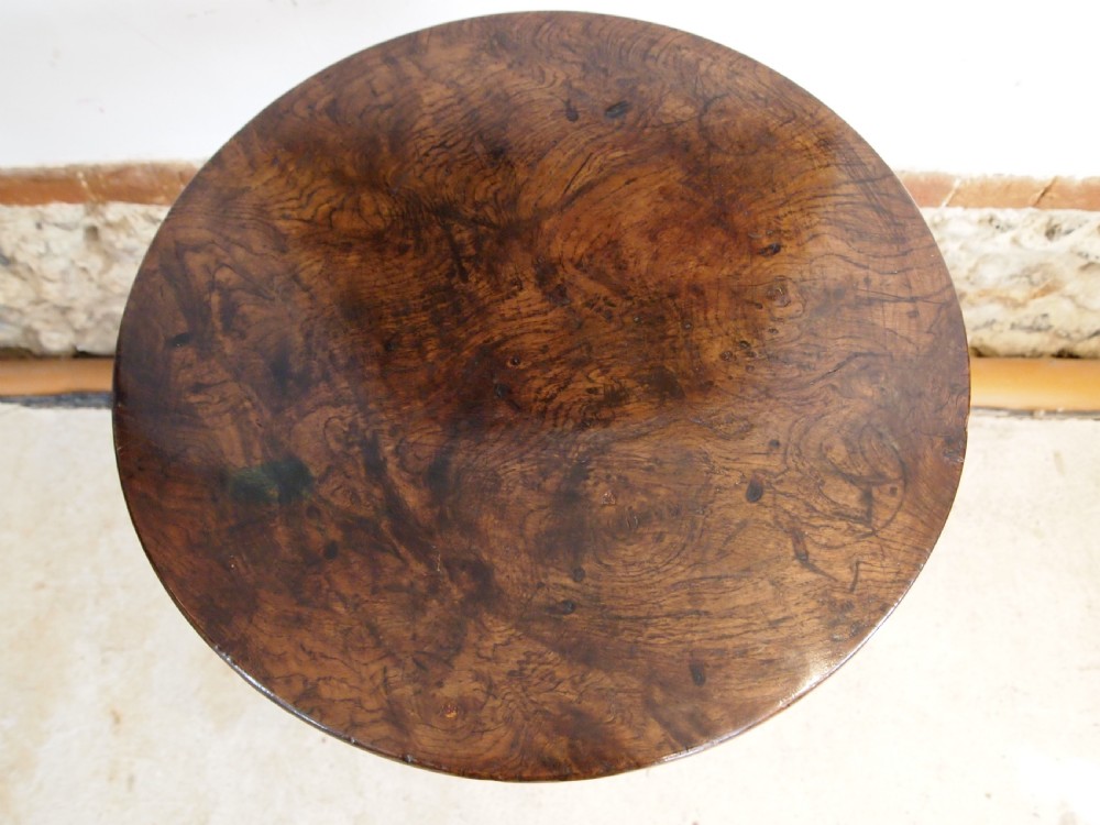 Table very rare Burr Oak George III wine tilt top lamp hall c1770 View II