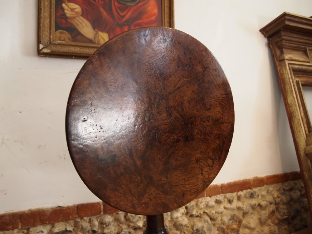 Table very rare Burr Oak George III wine tilt top lamp hall c1770 View IX