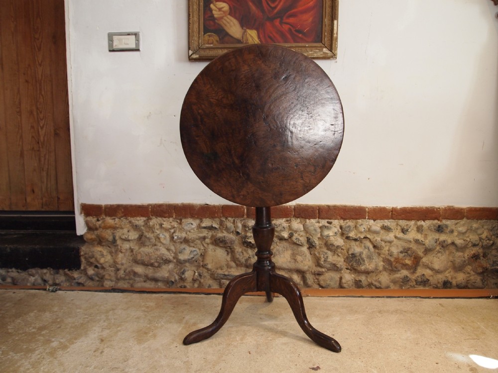 Table very rare Burr Oak George III wine tilt top lamp hall c1770 View XII