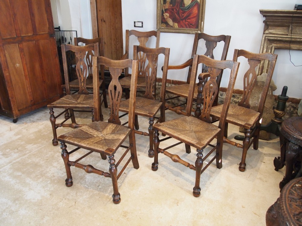 Chairs rare set of 8 solid Ash Edwardian dining chairs c1900