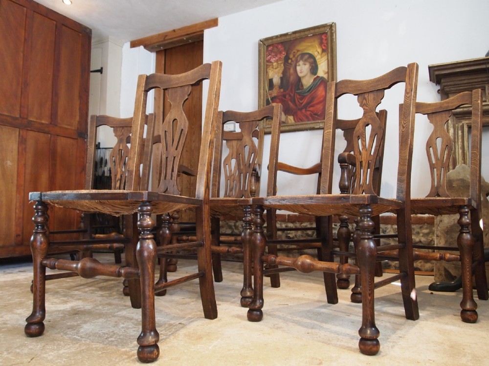 Chairs rare set of 8 solid Ash Edwardian dining chairs c1900 View III