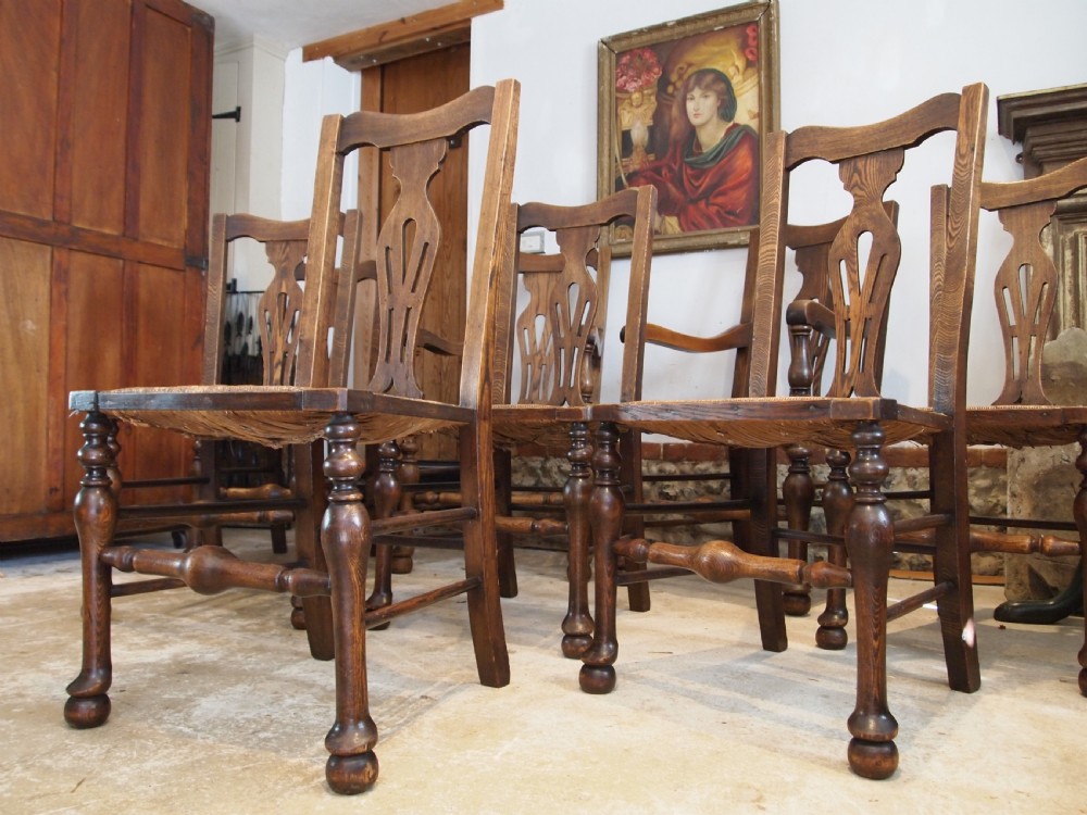 Chairs rare set of 8 solid Ash Edwardian dining chairs c1900 View V