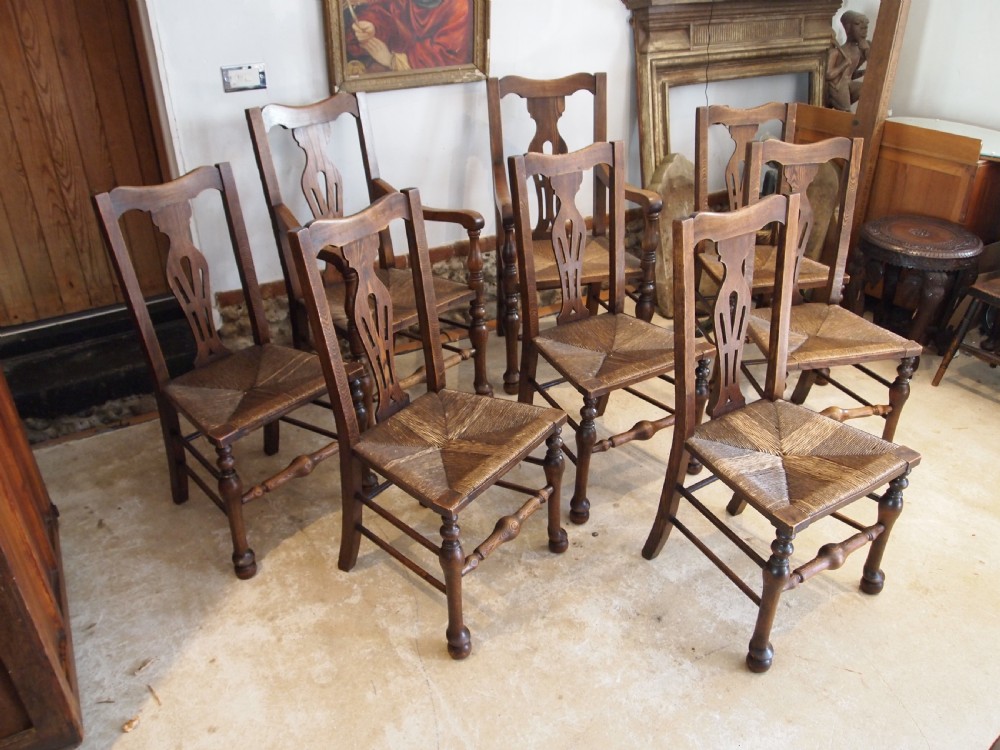 Chairs rare set of 8 solid Ash Edwardian dining chairs c1900 View VI
