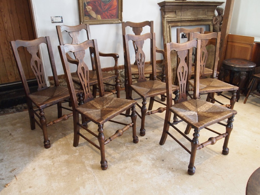 Chairs rare set of 8 solid Ash Edwardian dining chairs c1900 View IX