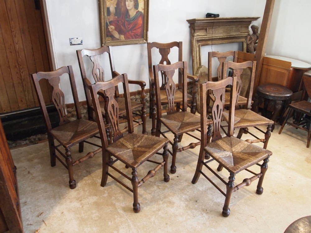 Chairs rare set of 8 solid Ash Edwardian dining chairs c1900 View X
