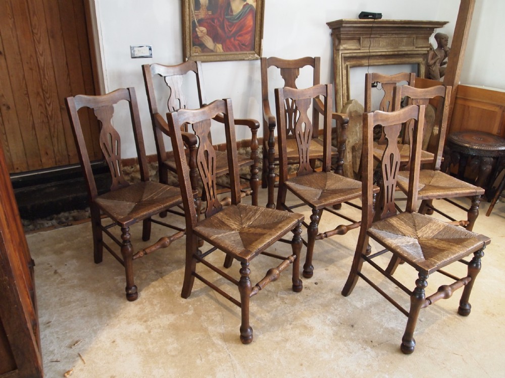 Chairs rare set of 8 solid Ash Edwardian dining chairs c1900 View XII
