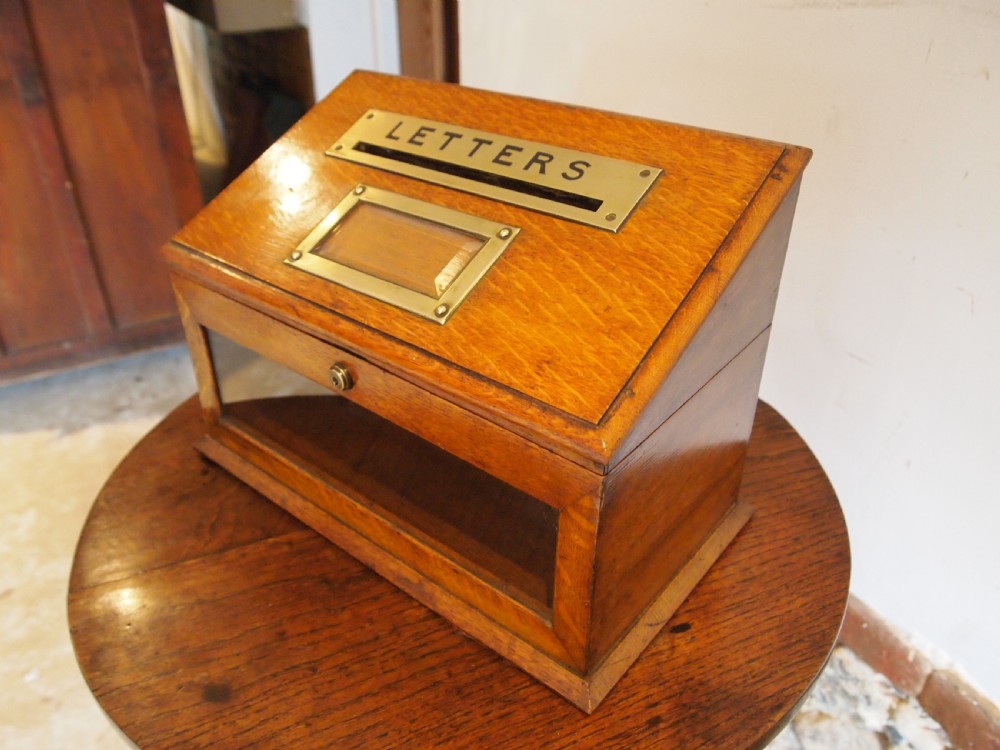 Rare Victorian letter box J C Vickery London Oak c1890 View IX