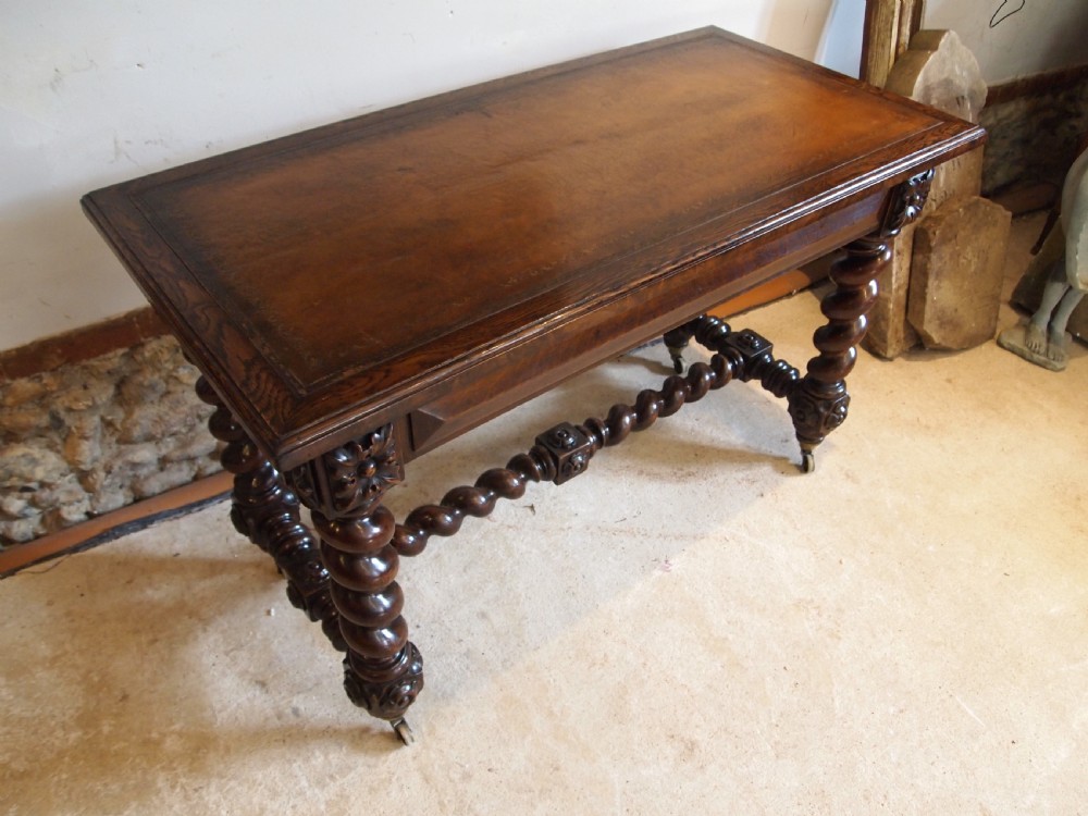 Writing table secret drawers side hall console Victorian Oak c1880 View II