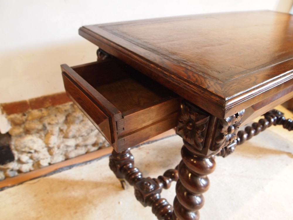 Writing table secret drawers side hall console Victorian Oak c1880 View VI