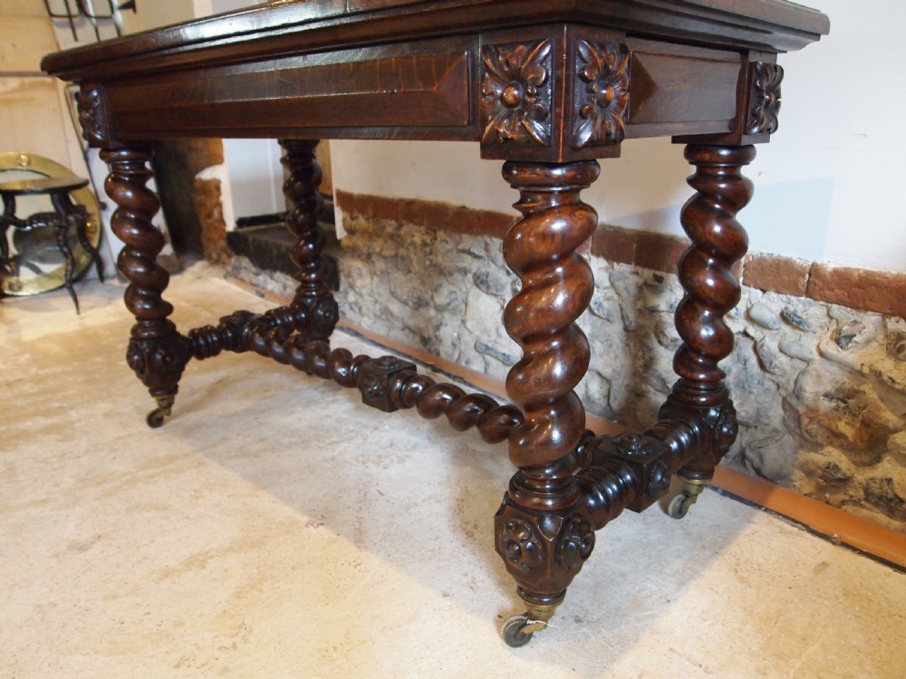 Writing table secret drawers side hall console Victorian Oak c1880 View XII