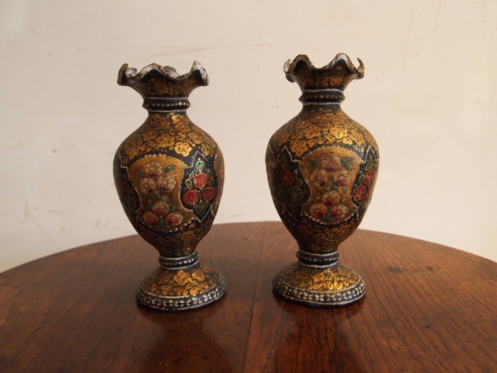 Vases fine pair of 19th century Kashmiri vases c1890 View V