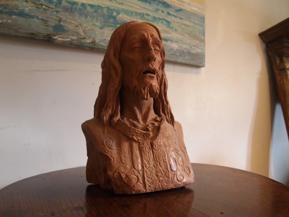 Terracotta hand sculptured bust solid c1900 View II