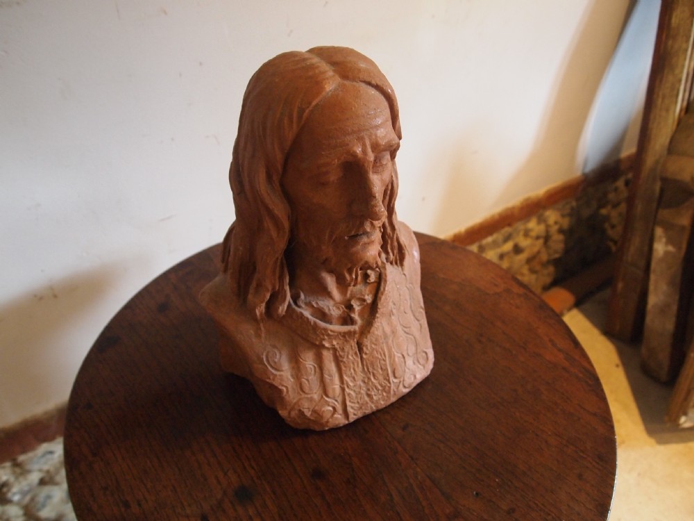 Terracotta hand sculptured bust solid c1900 View III
