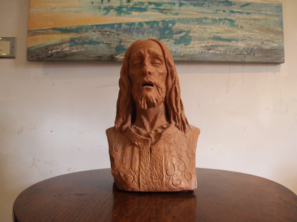 Terracotta hand sculptured bust solid c1900 View VII