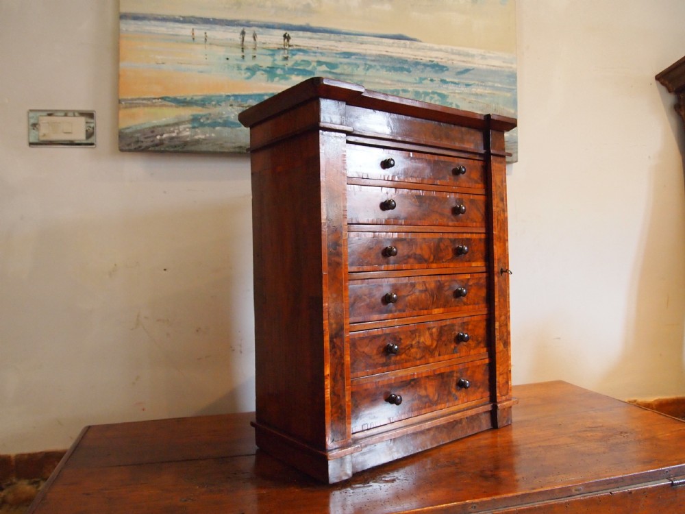 Rare miniature Walnut Wellington chest of collectors drawers c1870