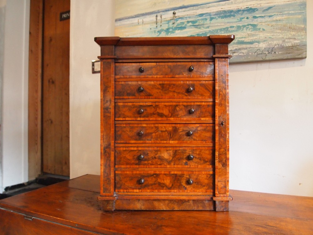 Rare miniature Walnut Wellington chest of collectors drawers c1870 View II