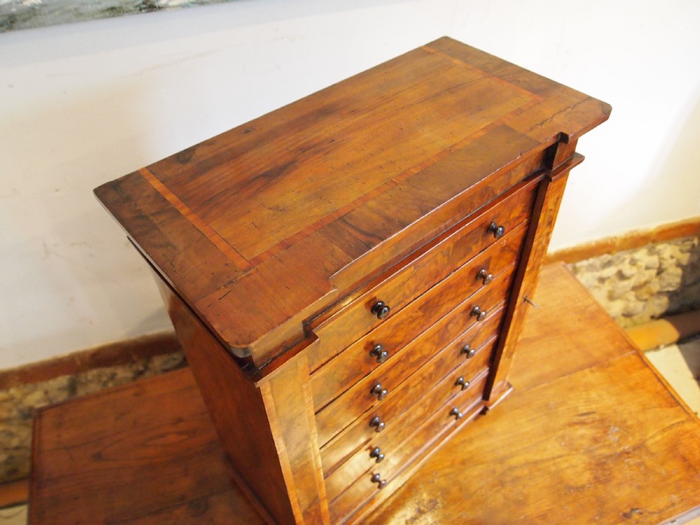 Rare miniature Walnut Wellington chest of collectors drawers c1870 View III